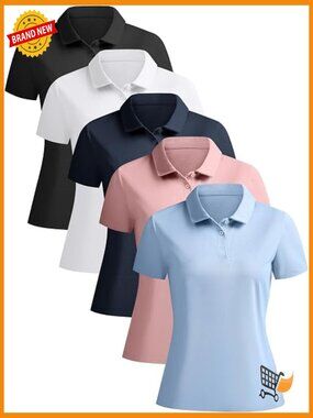 Women's Short Sleeve Polo Shirts 5 Pack Moisture Wicking Collared Tops